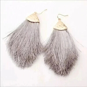 Grey Gray & Gold Long Tassel Earrings NWT